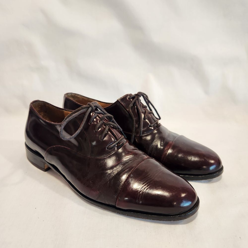 Mario Calugi Mens 7.5 Dress Shoes Brown Glossy Made in‎ Italy Lace Up